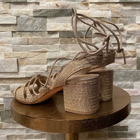 Pour La Victoire 8.5 Gladiator Sandals | Metallic Gold Rope Strappy Block $290 - Picture 4 of 9